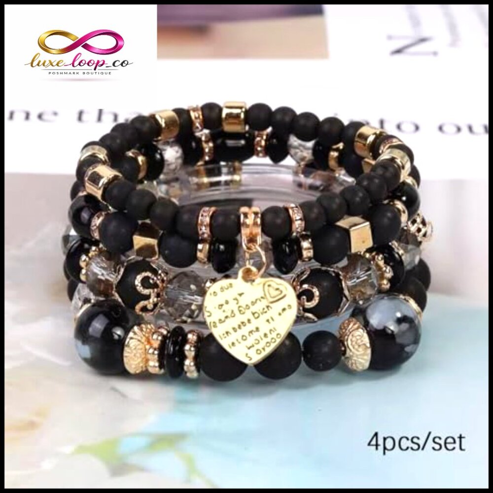 Stackable Stretch Beaded Bracelets With Heart Cha… - image 2
